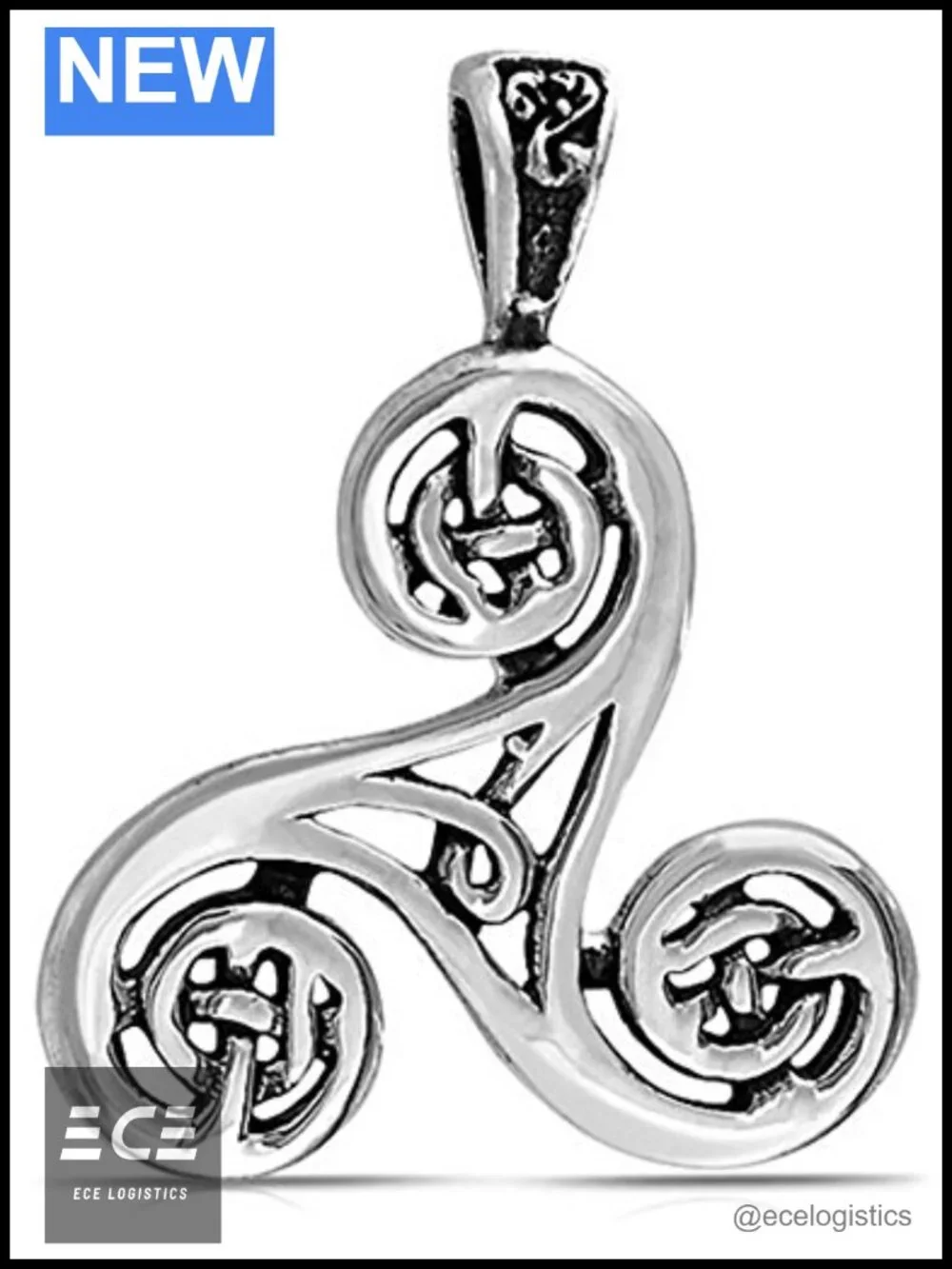 Celtic Triskele Spiral Knot Pendant Necklace Oxidized .925 Sterling Silver